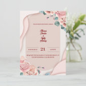 Blush Pink Floral Wedding Invitation | Elegant Kaart (Staand voorkant)
