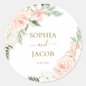 Blush Pink Floral Wedding Invitation Envelope Seal Ronde Sticker (Voorkant)