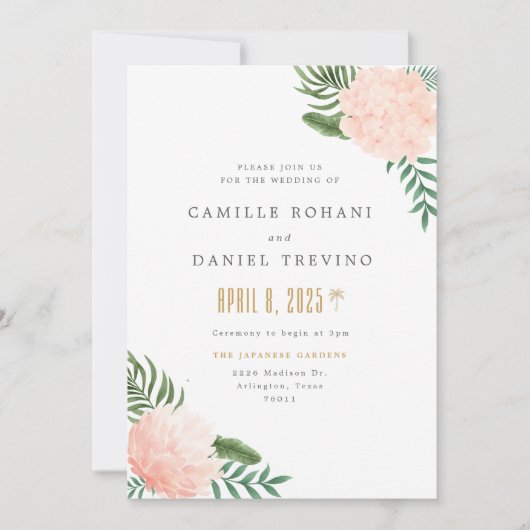 Blush Pink Floral Wedding Invitation with Elegant  Kaart (Voorkant)