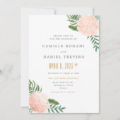 Blush Pink Floral Wedding Invitation with Elegant Kaart (Voorkant)