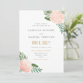 Blush Pink Floral Wedding Invitation with Elegant  Kaart (Staand voorkant)