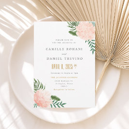 Blush Pink Floral Wedding Invitation with Elegant  Kaart