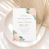 Blush Pink Floral Wedding Invitation with Elegant  Kaart