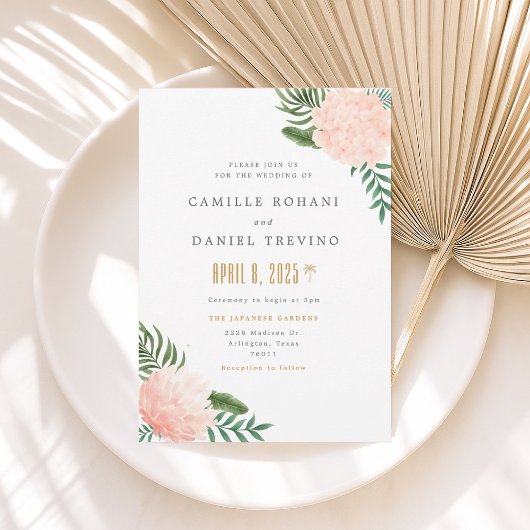 Blush Pink Floral Wedding Invitation with Elegant Kaart