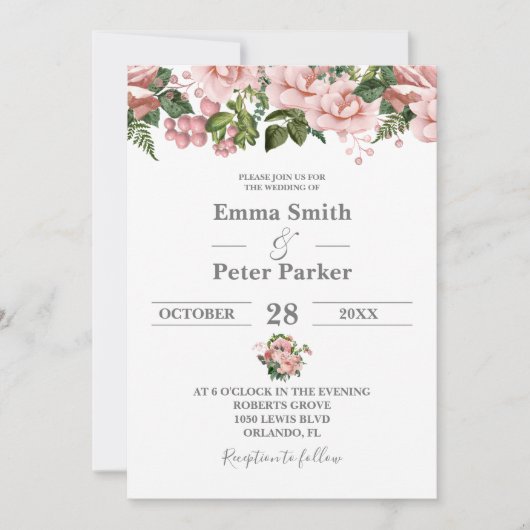 Blush Pink Floral Wedding Kaart (Voorkant)