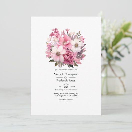 Blush Pink Floral Wedding Kaart (Staand voorkant)
