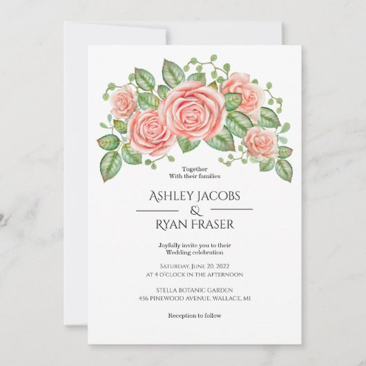 Blush Pink Floral Wedding Kaart (Voorkant)