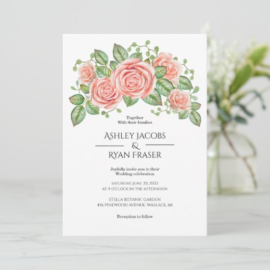Blush Pink Floral Wedding Kaart (Staand voorkant)