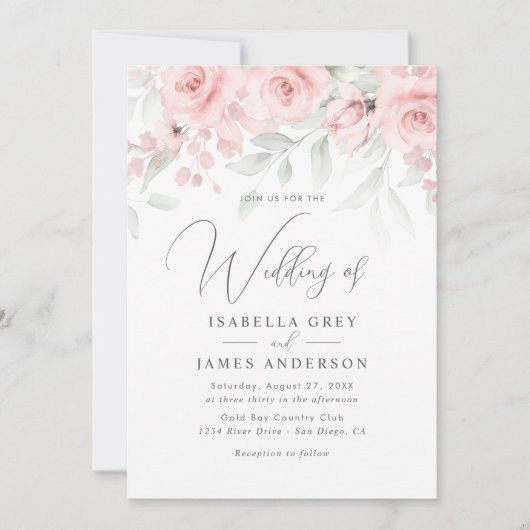 Blush Pink Floral Wedding Kaart (Voorkant)