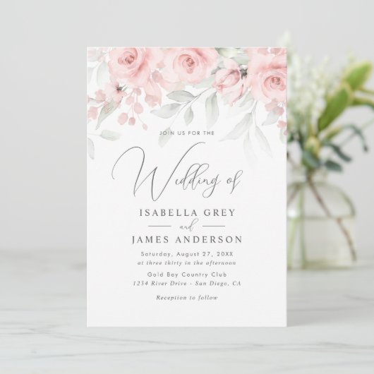 Blush Pink Floral Wedding Kaart (Staand voorkant)