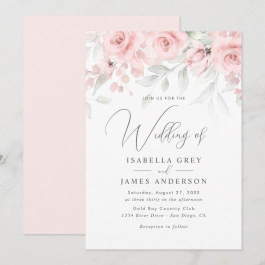 Blush Pink Floral Wedding Kaart (Voorkant / Achterkant)