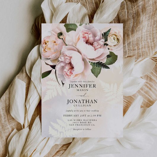 Blush Pink Floral Wedding Kaart