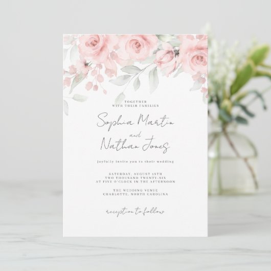 Blush Pink Floral Wedding Kaart (Staand voorkant)