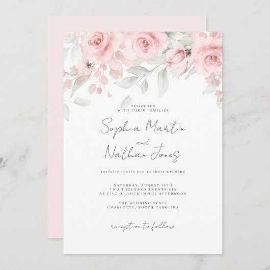Blush Pink Floral Wedding Kaart (Voorkant / Achterkant)