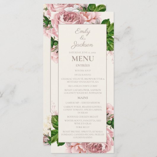 Blush Pink  Floral Wedding Menu (Voorkant / Achterkant)
