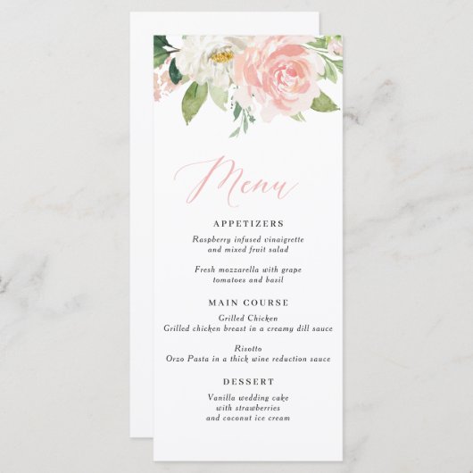 Blush Pink Floral Wedding Menu (Voorkant / Achterkant)