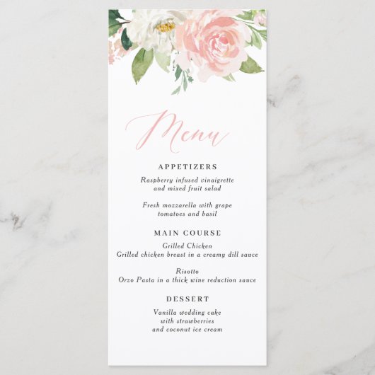 Blush Pink Floral Wedding Menu (Voorkant)