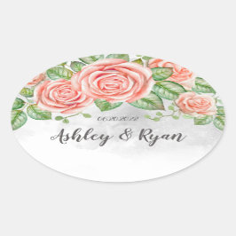 Blush Pink Floral Wedding Ovale Sticker