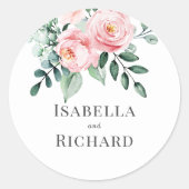 Blush Pink Floral Wedding Ronde Sticker (Voorkant)