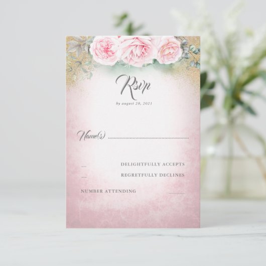Blush Pink Floral Wedding RSVP (Staand voorkant)