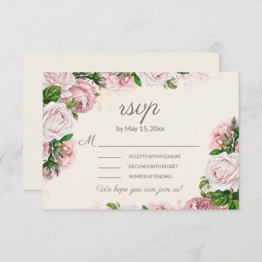 Blush Pink Floral Wedding RSVP Calligrafie Script (Voorkant / Achterkant)