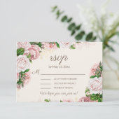 Blush Pink Floral Wedding RSVP Calligrafie Script Kaartje (Staand voorkant)