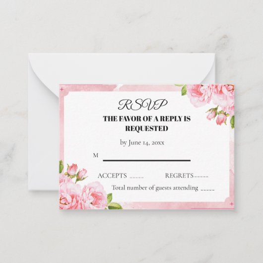 Blush Pink Floral Wedding RSVP Card Notitiekaartje (Voorkant)