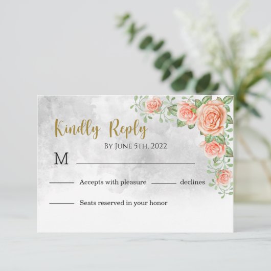 Blush Pink Floral Wedding RSVP Kaart (Staand voorkant)