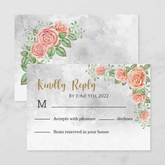 Blush Pink Floral Wedding RSVP Kaart (Voorkant / Achterkant)