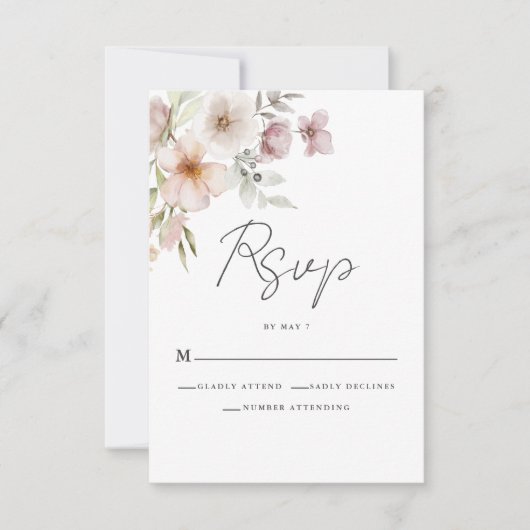 Blush Pink Floral Wedding RSVP Kaart (Voorkant)