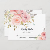 Blush Pink Floral Wedding RSVP Kaart (Voorkant / Achterkant)