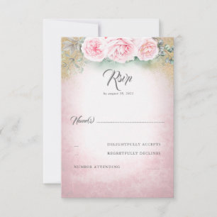 Blush Pink Floral Wedding RSVP Kaartje