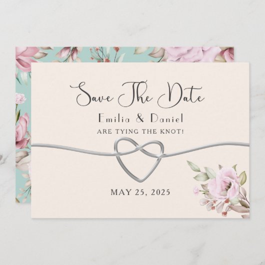 Blush Pink Floral Wedding Save The Date (Voorkant / Achterkant)