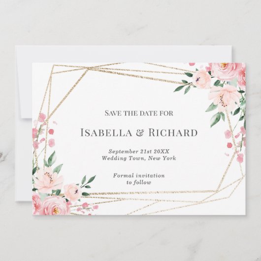 Blush Pink Floral Wedding Save The Date (Voorkant)