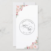 Blush Pink Floral Wedding Save the Date Bladwijzer (Achterkant)