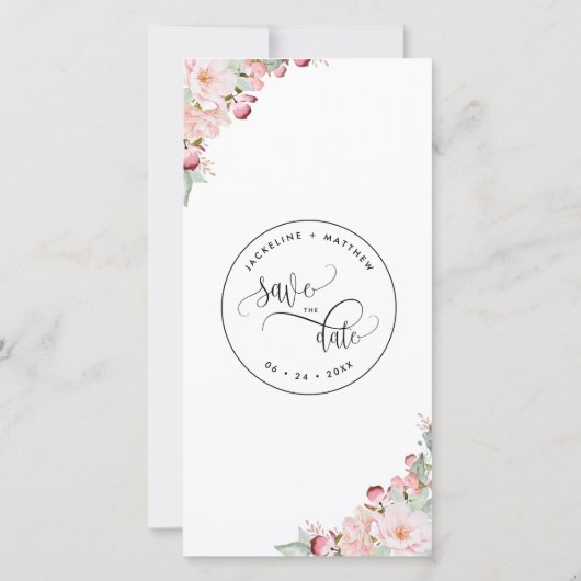 Blush Pink Floral Wedding Save the Date Bladwijzer (Achterkant)