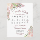 Blush Pink Floral Wedding Save the Date Calendar Aankondigingskaart (Voorkant)