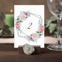 Blush Pink Floral Wedding Table Number Card