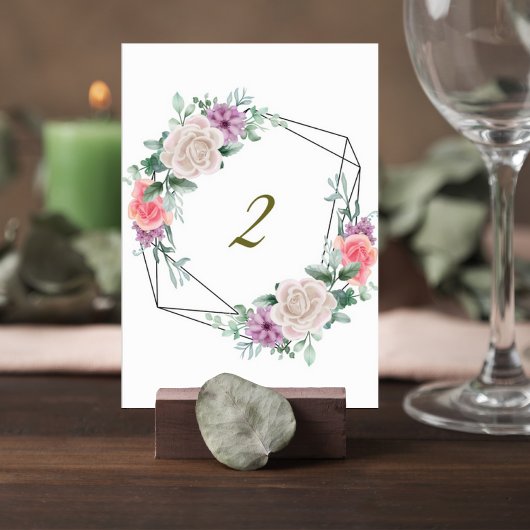 Blush Pink Floral Wedding Table Number Card Kaart