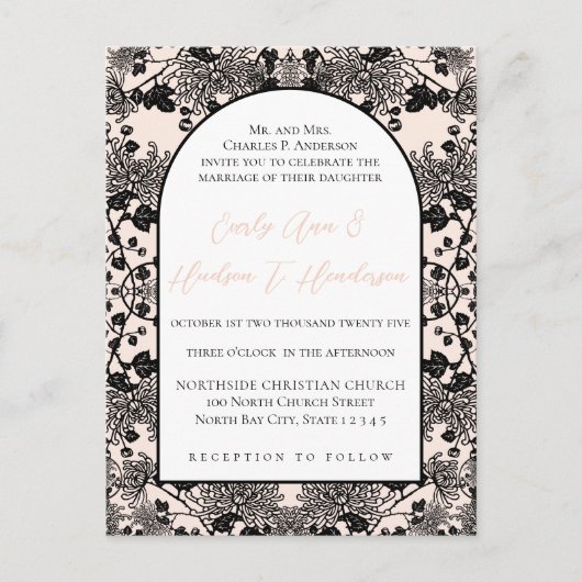 Blush Pink  Floral Wedding Uitnodiging Briefkaart (Voorkant)