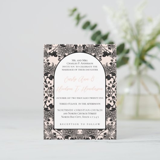Blush Pink  Floral Wedding Uitnodiging Briefkaart (Staand voorkant)