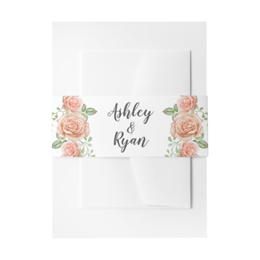 Blush Pink Floral Wedding Uitnodigingen Wikkel (Voorkant Voorbeeld)