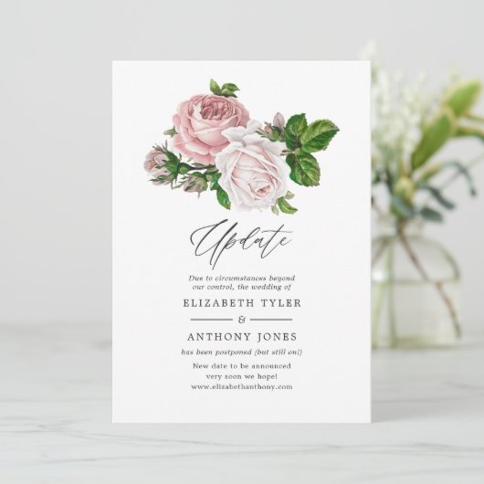 Blush Pink Floral Wedding Update Kaart (Staand voorkant)