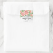 Blush Pink Floral Wedding Vierkante Sticker (Tas)