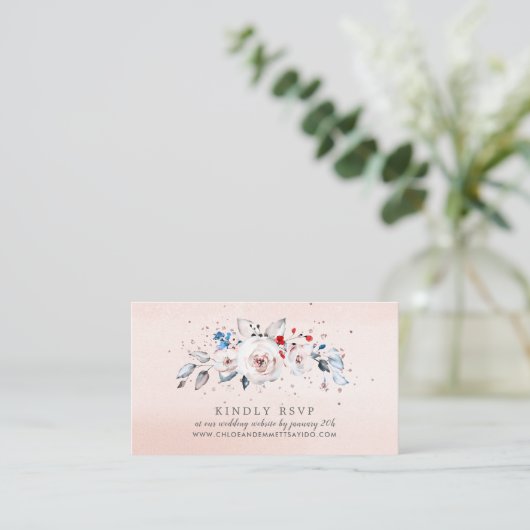 Blush Pink Floral Wedding Website RSVP Informatiekaartje (Staand voorkant)