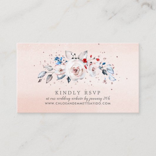Blush Pink Floral Wedding Website RSVP Informatiekaartje (Voorkant)