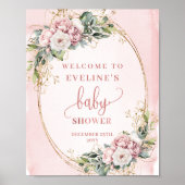 Blush Pink Floral Welcome Baby Shower Display Sign Poster (Voorkant)