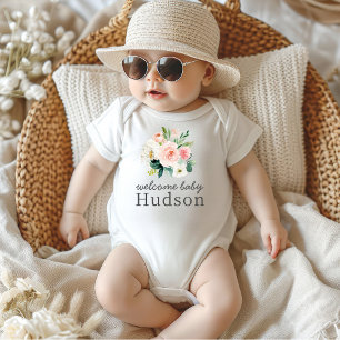 Blush Pink Floral Welkom Baby met naam Romper