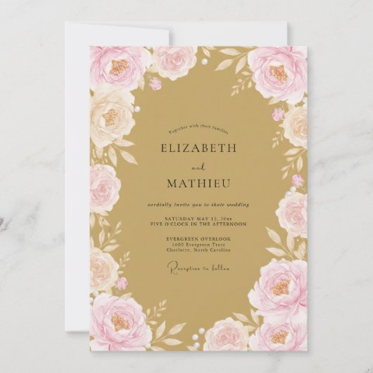 Blush Pink Floral Whimsical Wedding Kaart (Voorkant)