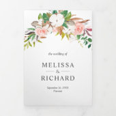 Blush Pink Floral White Magnolia Cotton Weddenscha Drieluik Uitnodiging (Cover)